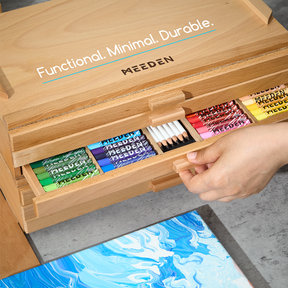 MEEDEN Artist Storage Supply Box: 3-Tier Solid Beech Wood with Removable Dividers
