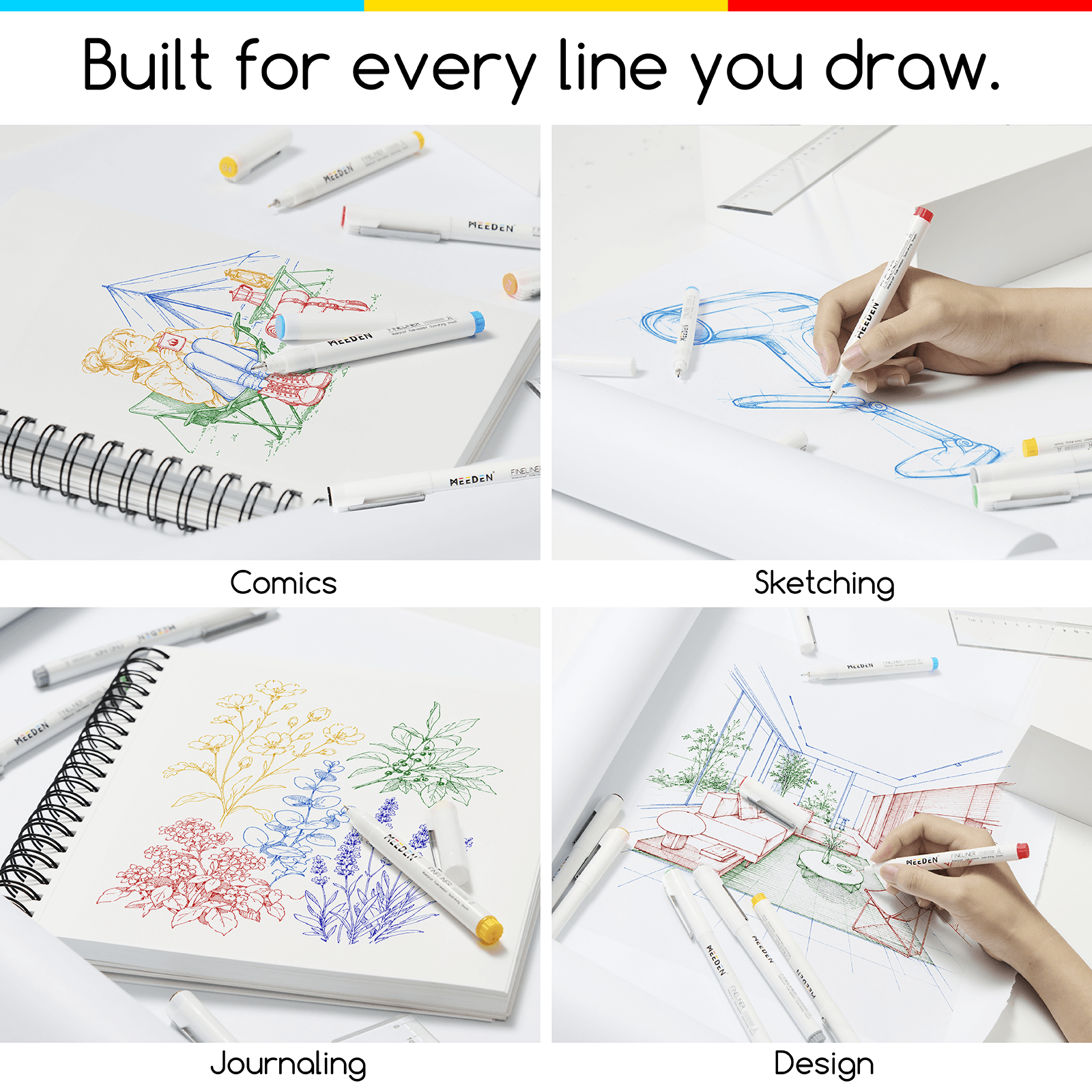 MEEDEN Micro Fineliner Drawing Pens: 12 Colors 0.4mm Fine Liner Pen Set