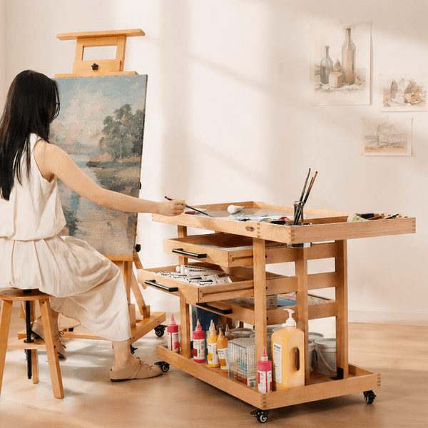MEEDEN Extra Large Artist Storage Cart, 5-Tier Rolling Painting Studio Workstation, W13H Extra Large - Natural