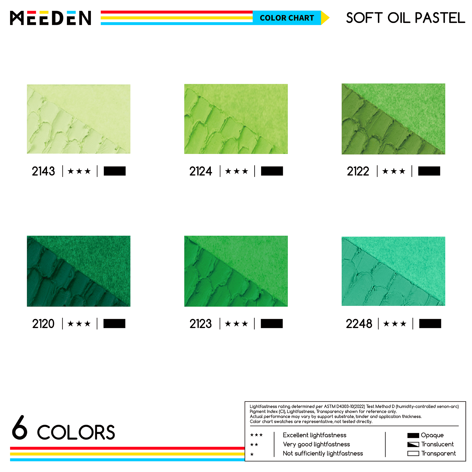 MEEDEN Soft Green Oil Pastels 6 Pcs Set