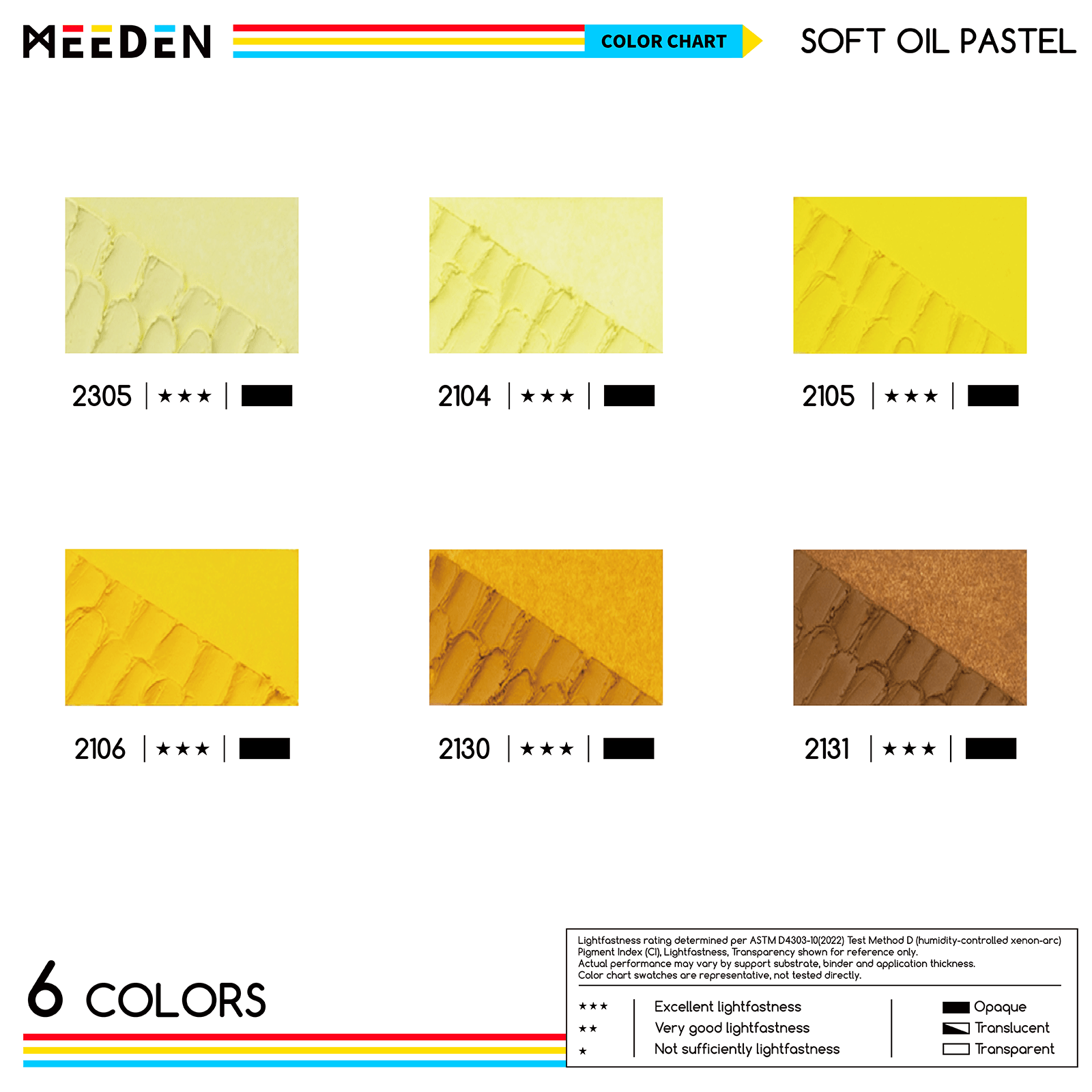 MEEDEN Soft Yellow Oil Pastels 6 Pcs Set