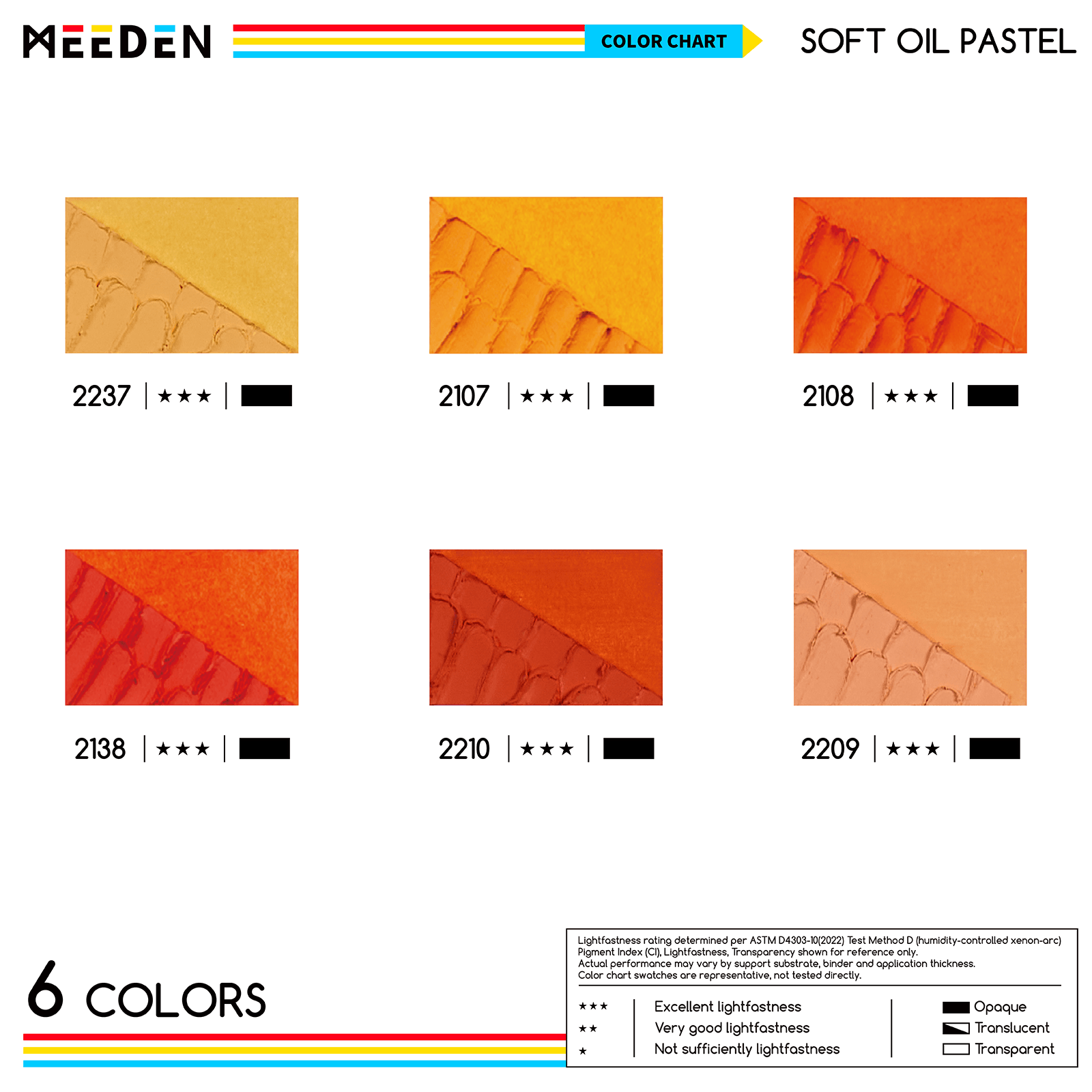 MEEDEN Soft Orange Oil Pastels 6 Pcs Set