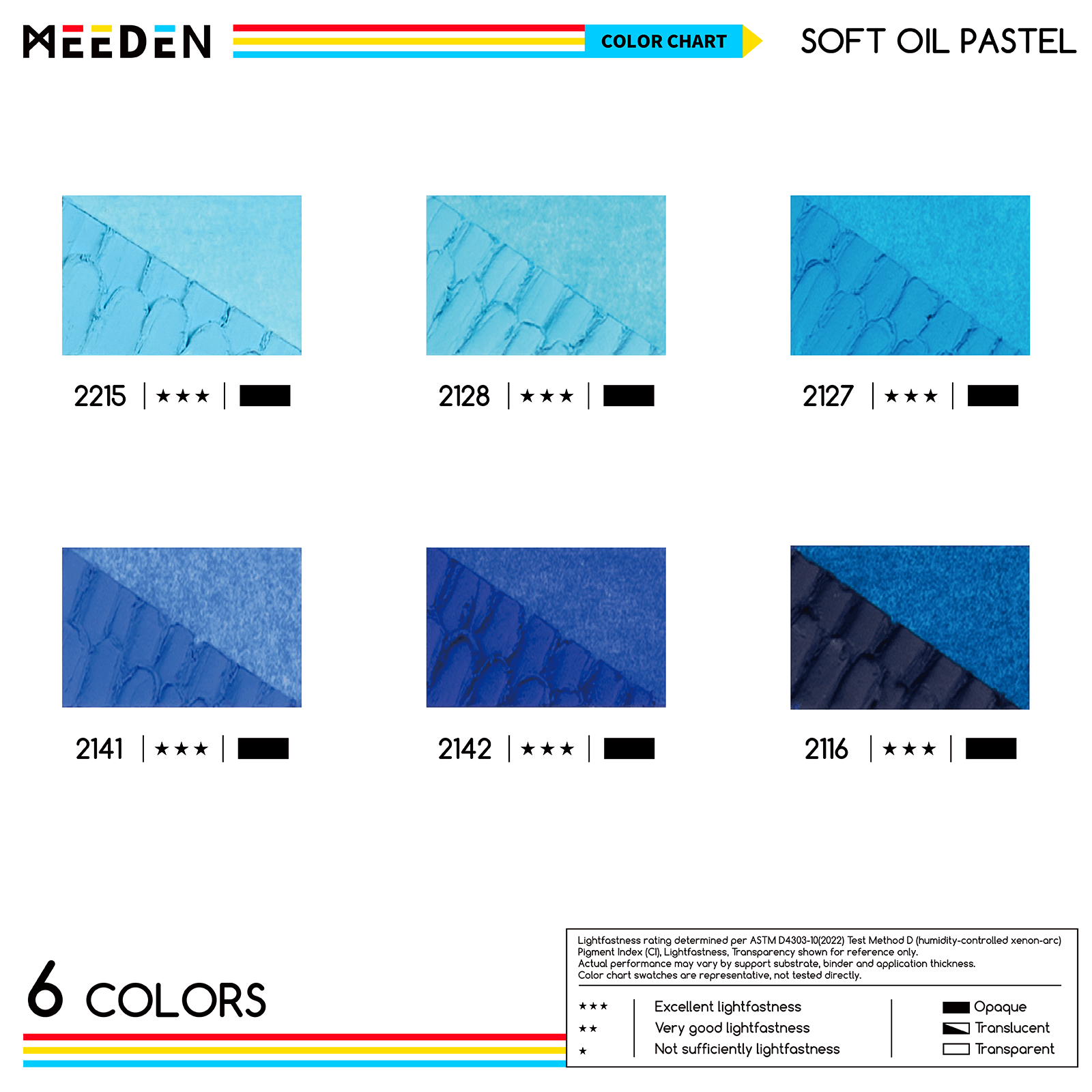 MEEDEN Soft Blue Oil Pastels 6 Pcs Set