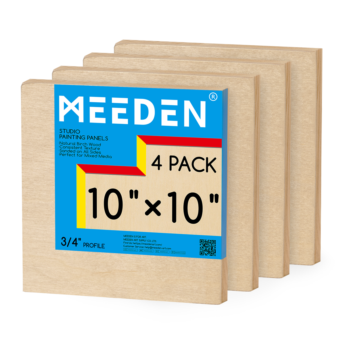 MEEDEN Artist Birch Wood Canvas Board, 3/4” Deep, 10x10 Inch, 4 Packs