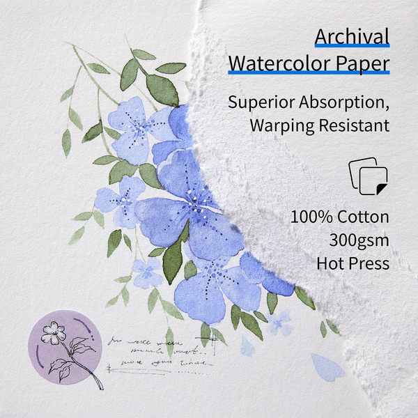MEEDEN Floral Fabric Watercolor Sketchbook: 100% Cotton Hot Press, 300gsm, Pocket Size 4.7" x 4.7" -  Midnight Peony