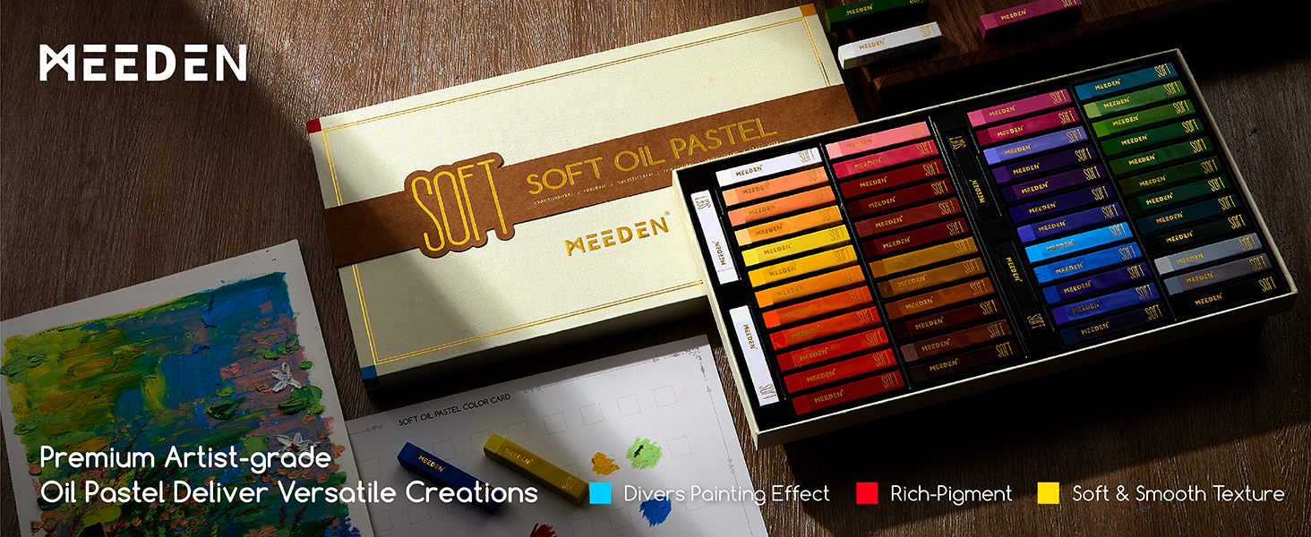 MEEDEN Soft Oil Pastels Set, 48 Colors + 2 Bonus Whites + 2 Bonus Black