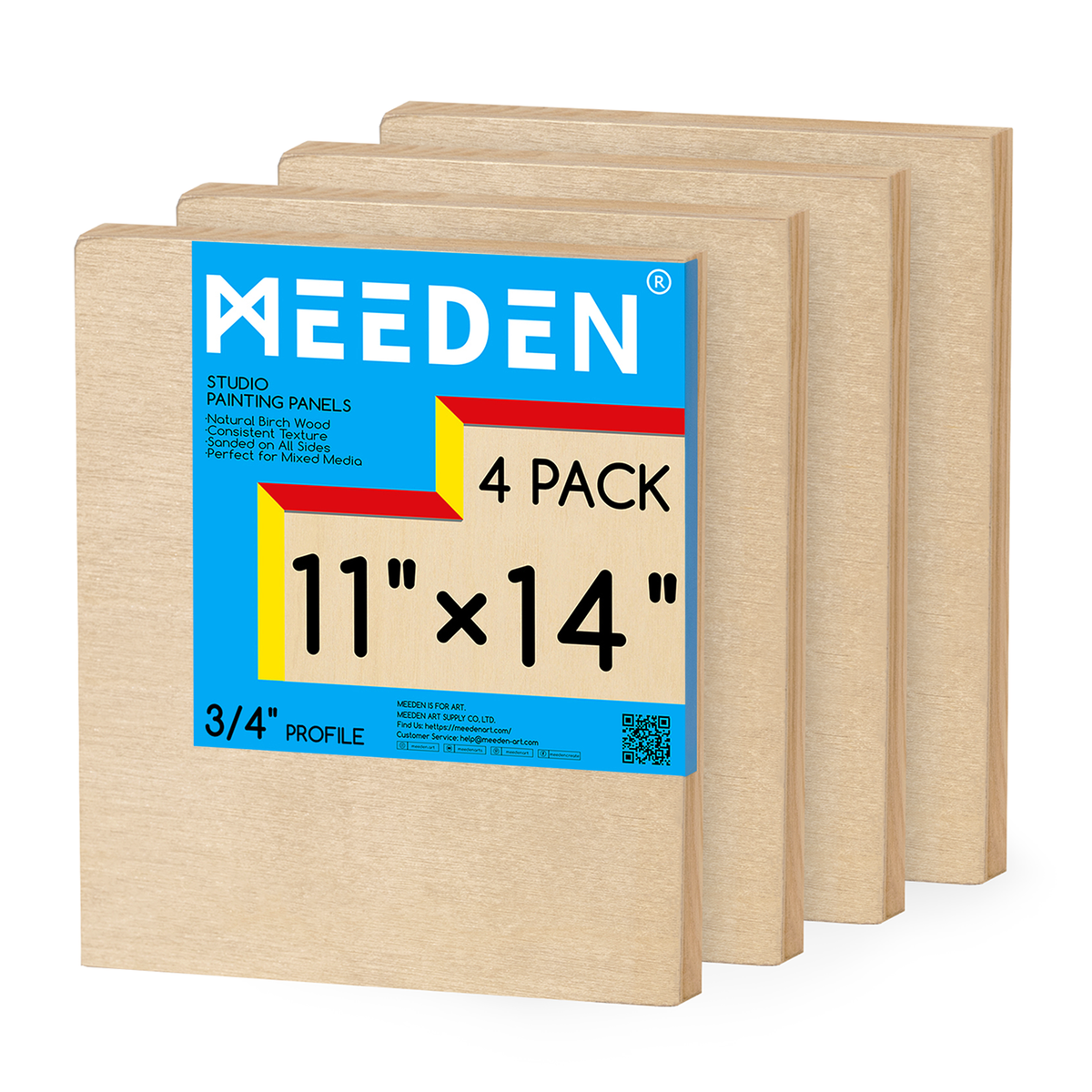 MEEDEN Artist Birch Wood Canvas Board, 3/4” Deep, 11x14 Inch, 4 Packs