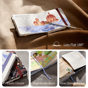 MEEDEN Floral Fabric Watercolor Sketchbook: 100% Cotton Hot Press, 300gsm, Pocket Size 4.7" x 4.7" -  Violet Iris