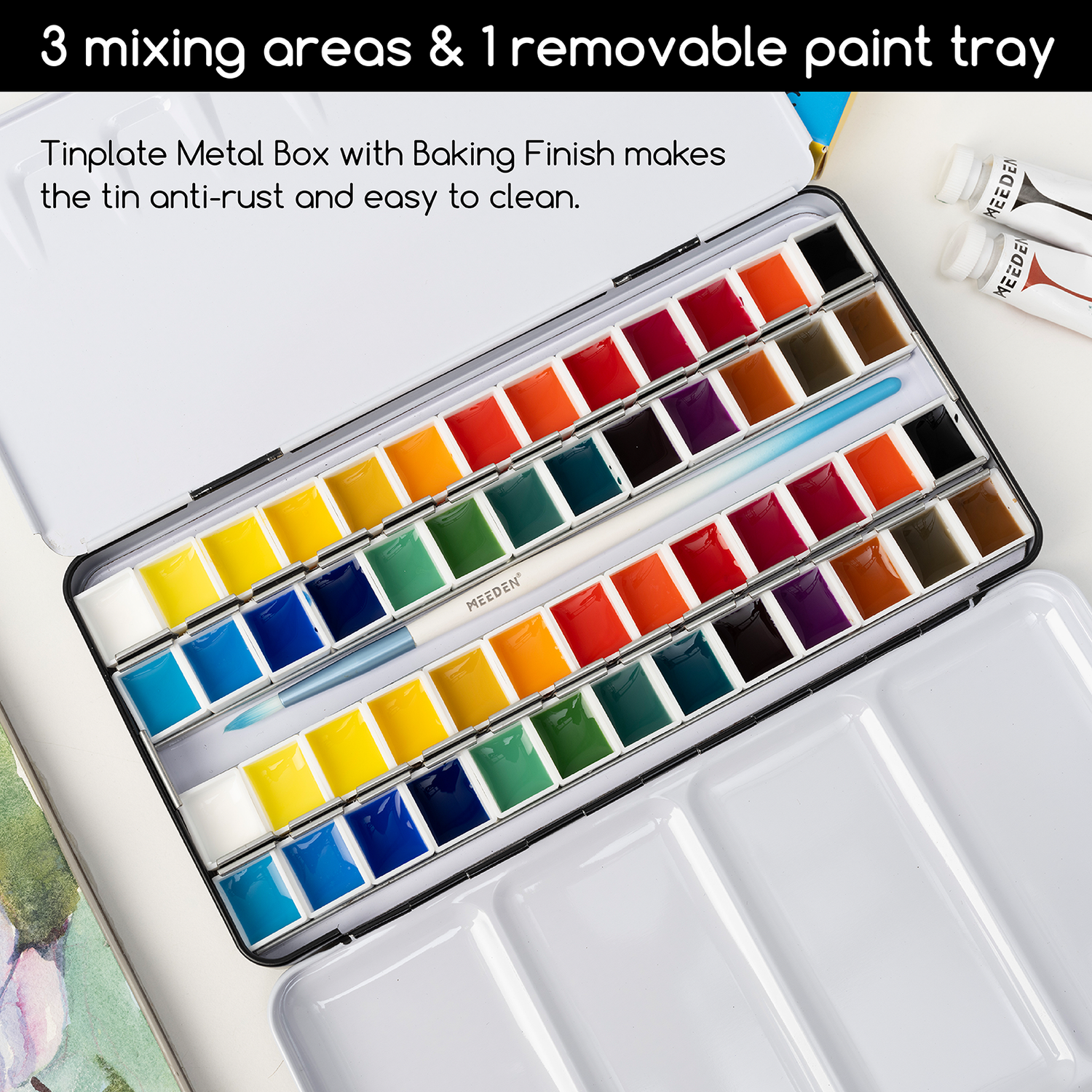 Pan Color:blue MEEDEN Travel Water Color Paint Palette Tin with 48 Half Pans - Blue