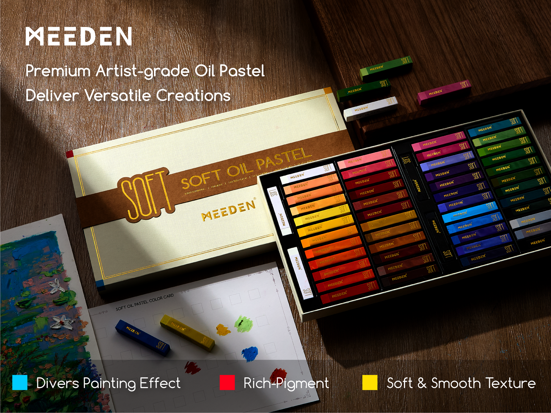 MEEDEN Soft Oil Pastels Set, 48 Colors + 2 Bonus Whites + 2 Bonus Black