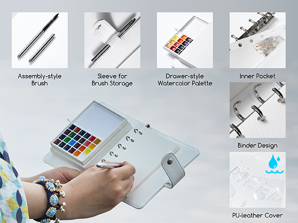 MEEDEN Travel Watercolor Sketchbook Set, 30 Sheets Watercolor Paper, 24 Colors, Brush & Palette