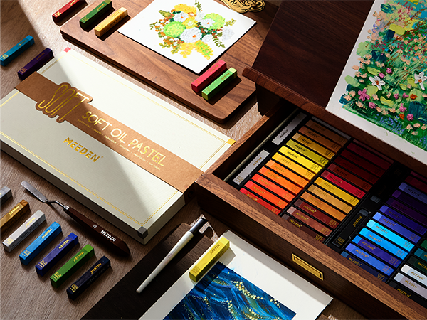 MEEDEN Soft Oil Pastels Set, 48 Colors + 2 Bonus Whites + 2 Bonus Black