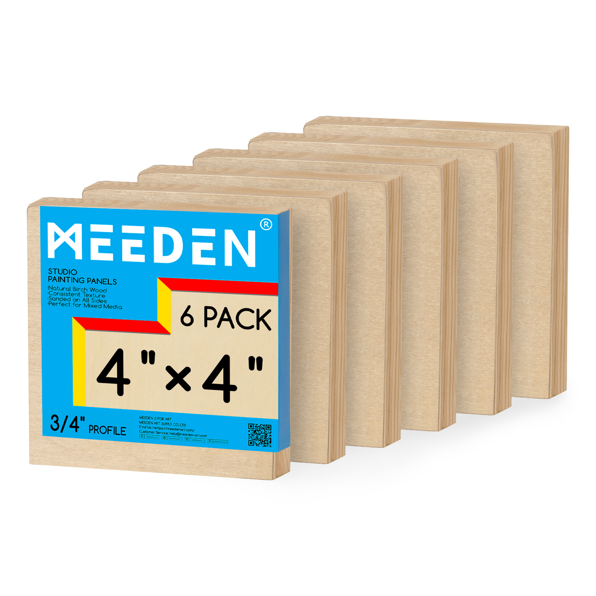 MEEDEN Artist Birch Wood Canvas Board, 3/4” Deep, 4x4 Inch, 6 Packs