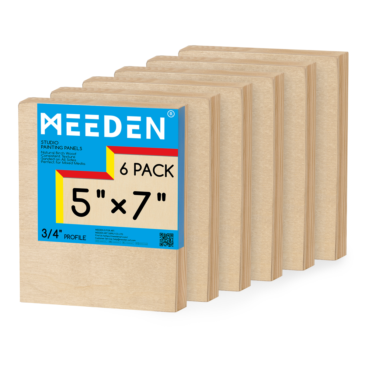 MEEDEN Artist Birch Wood Canvas Board, 3/4” Deep, 5x7 Inch, 6 Packs