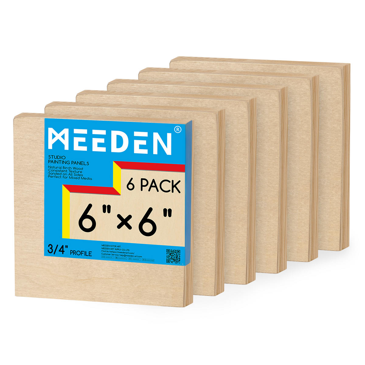 MEEDEN Artist Birch Wood Canvas Board, 3/4” Deep, 6x6 Inch, 6 Packs