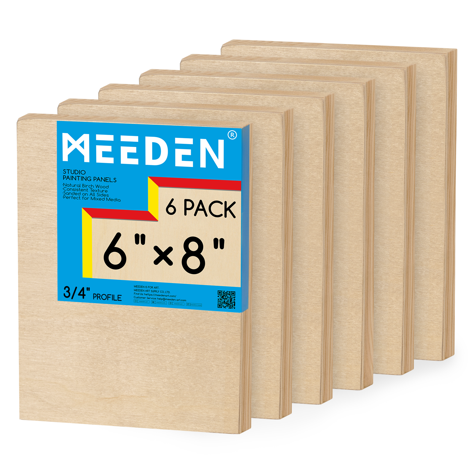 MEEDEN Artist Birch Wood Canvas Board, 3/4” Deep, 6x8 Inch, 6 Packs