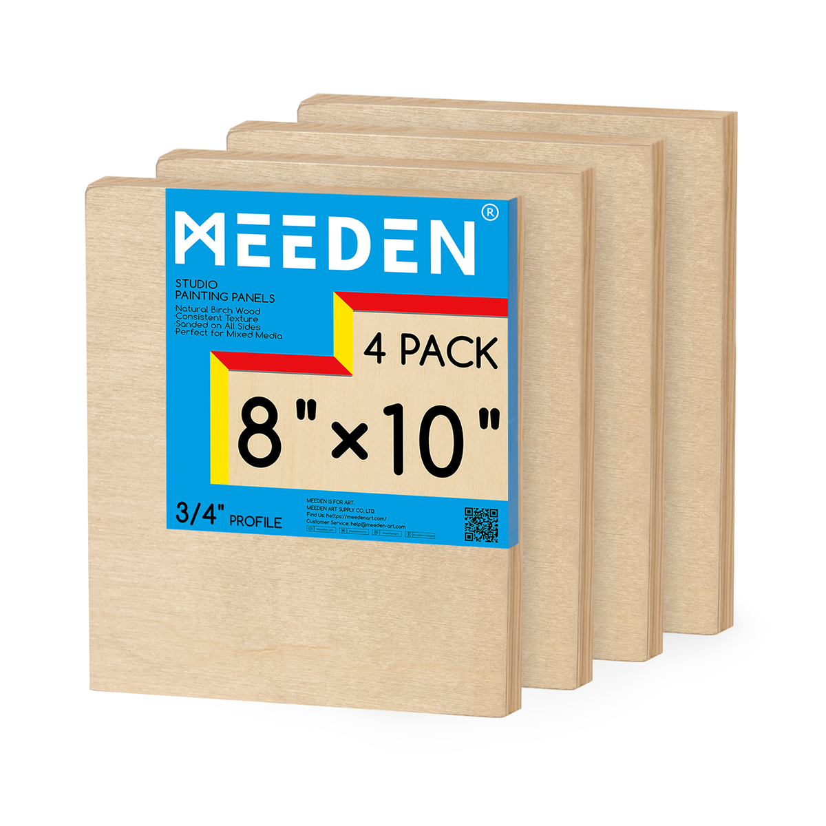 MEEDEN Artist Birch Wood Canvas Board, 3/4” Deep, 8x10 Inch, 4 Packs