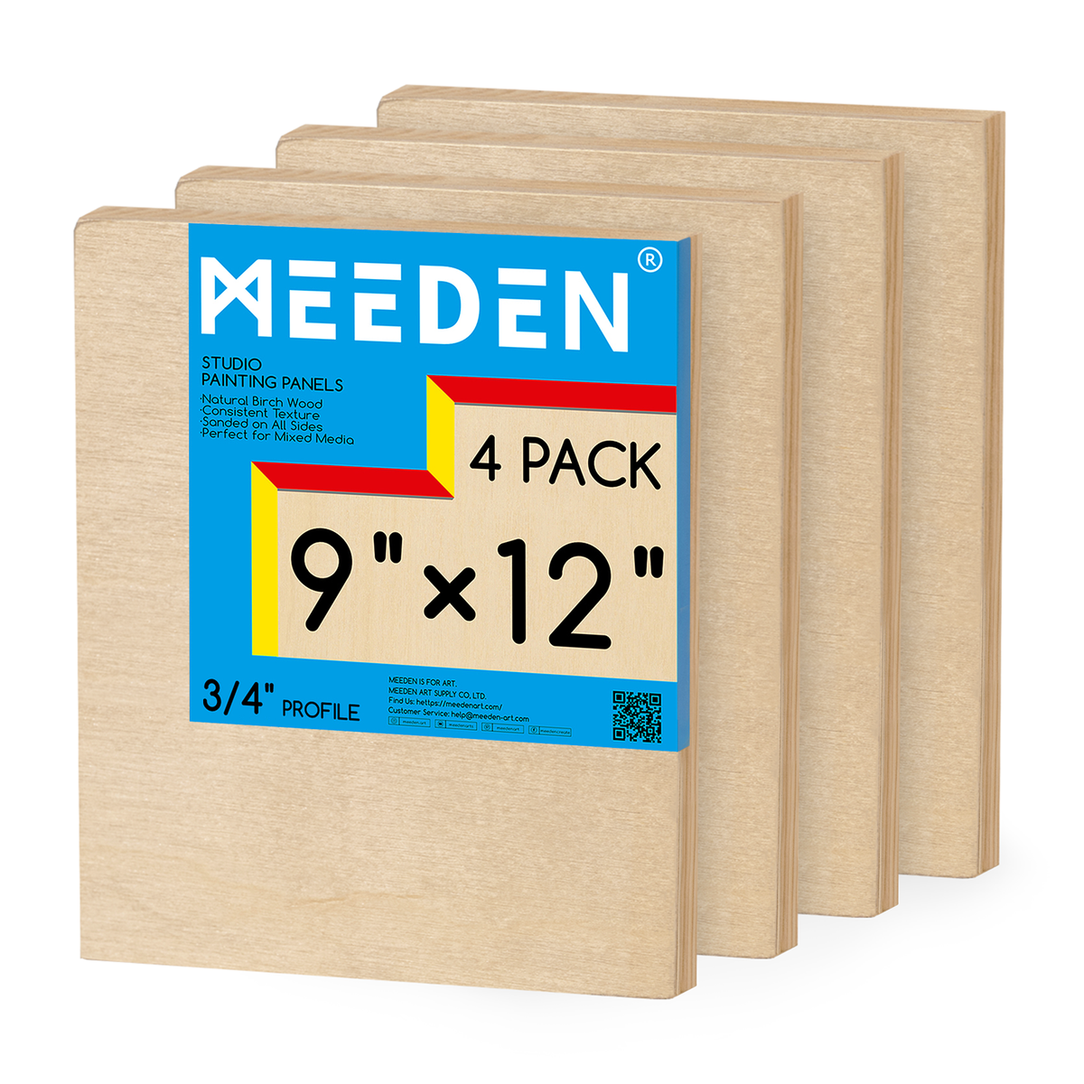 MEEDEN Artist Birch Wood Canvas Board, 3/4” Deep, 9x12 Inch, 4 Packs