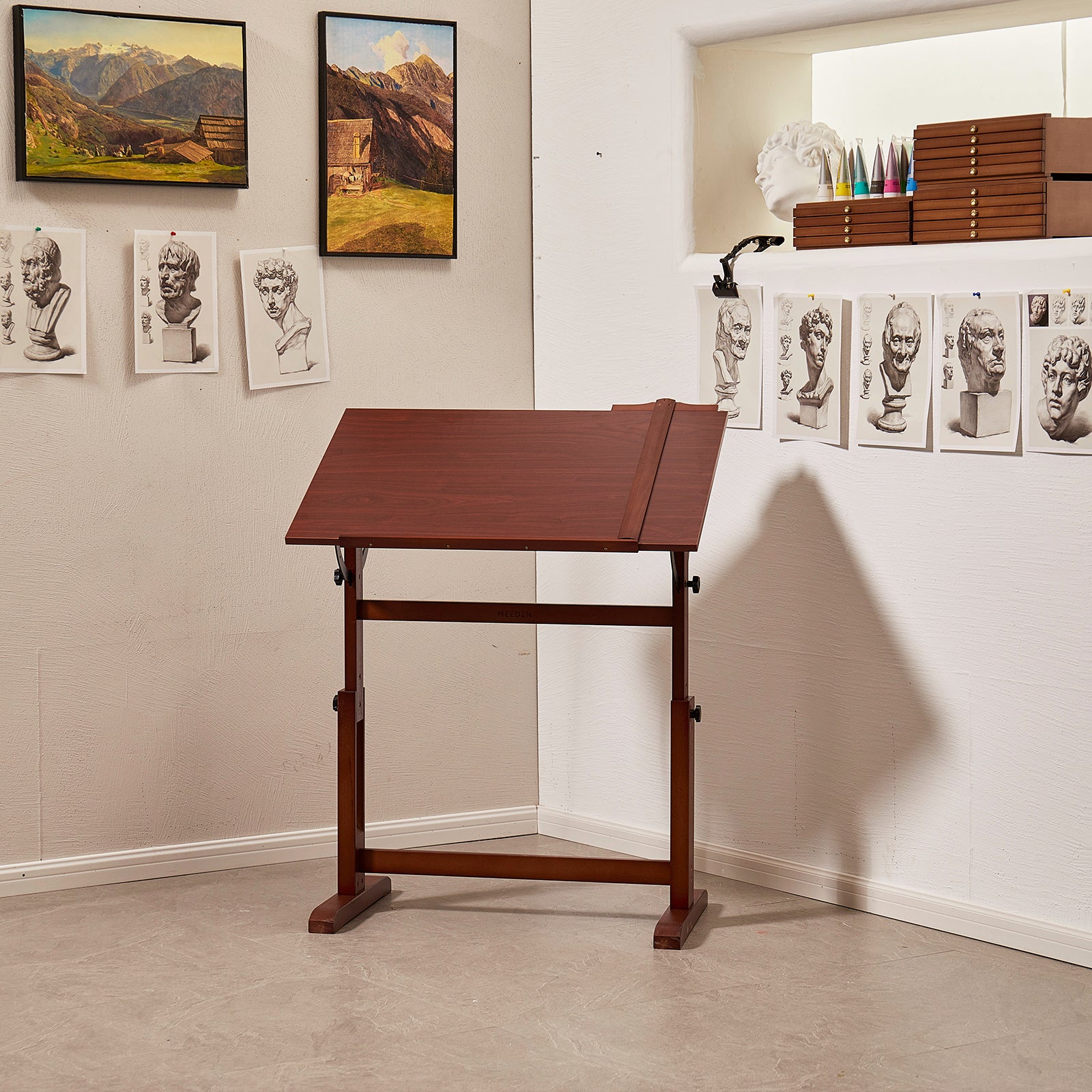 MEEDEN Vintage Adjustable Wooden Drafting Table , Dark Walnut-XSZ-4