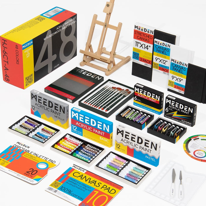 MEEDEN 72-Piece Acrylic Painting Set with Wood Tabletop Easel, 48 Paints