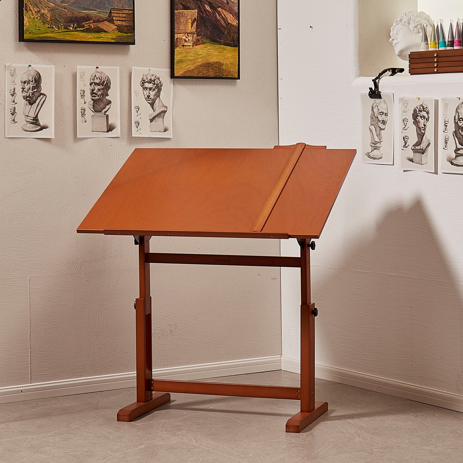 MEEDEN Extra Large Wood Drafting Table, Light Walnut