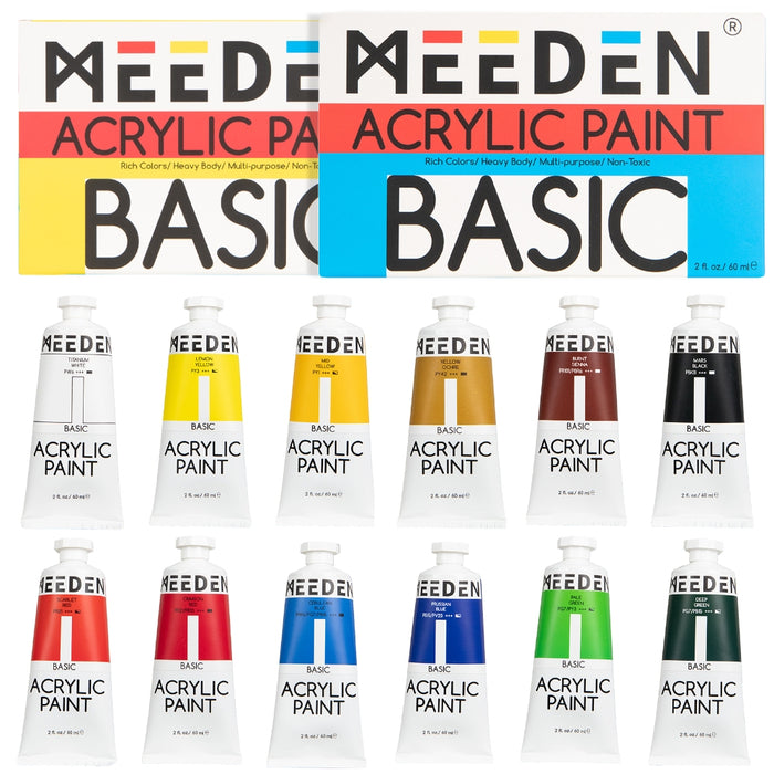 MEEDEN Basic Acrylic Paint Set, 12 Tubes, 60 ml / 2 oz