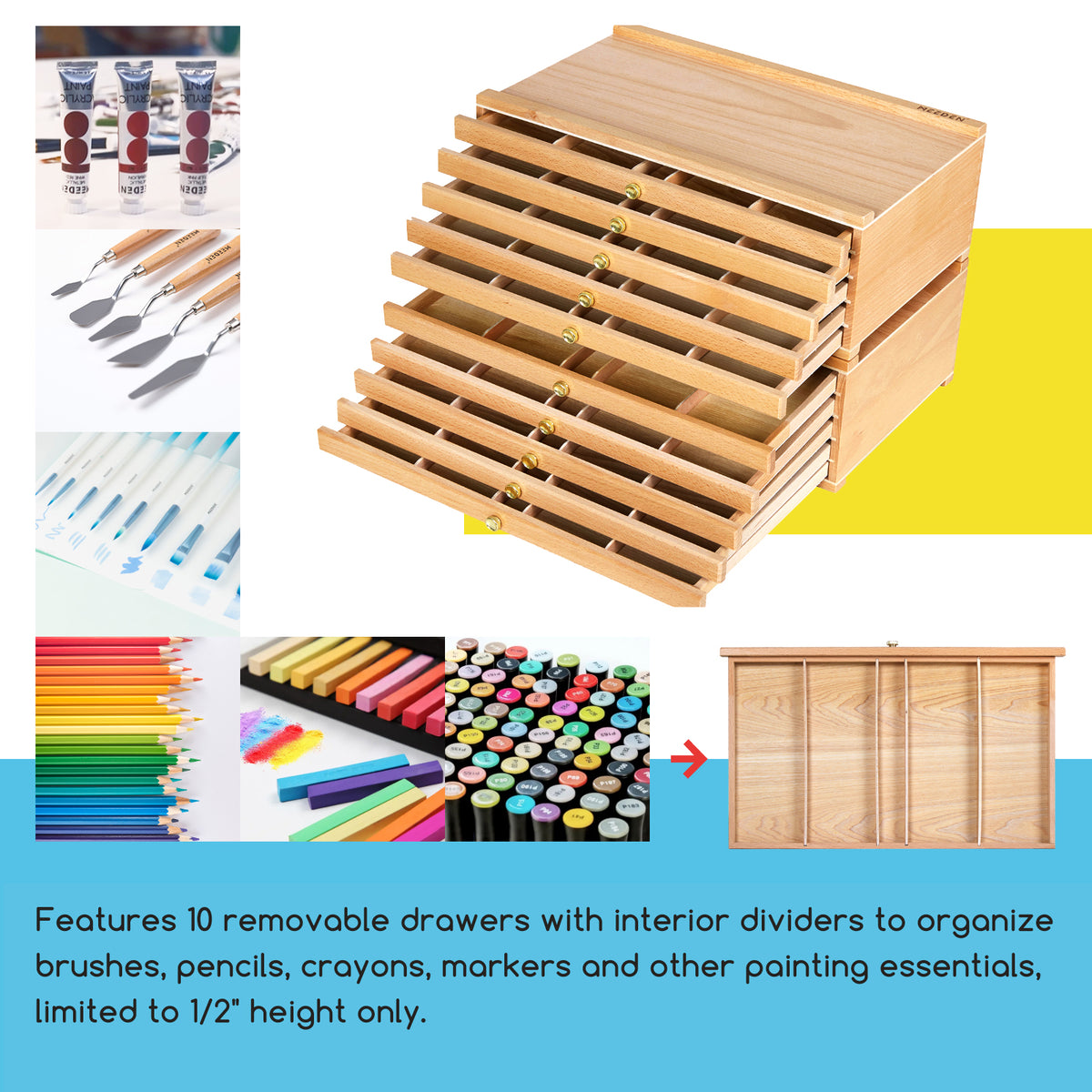MEEDEN 10-Drawer Art Supply Storage Box, Natural