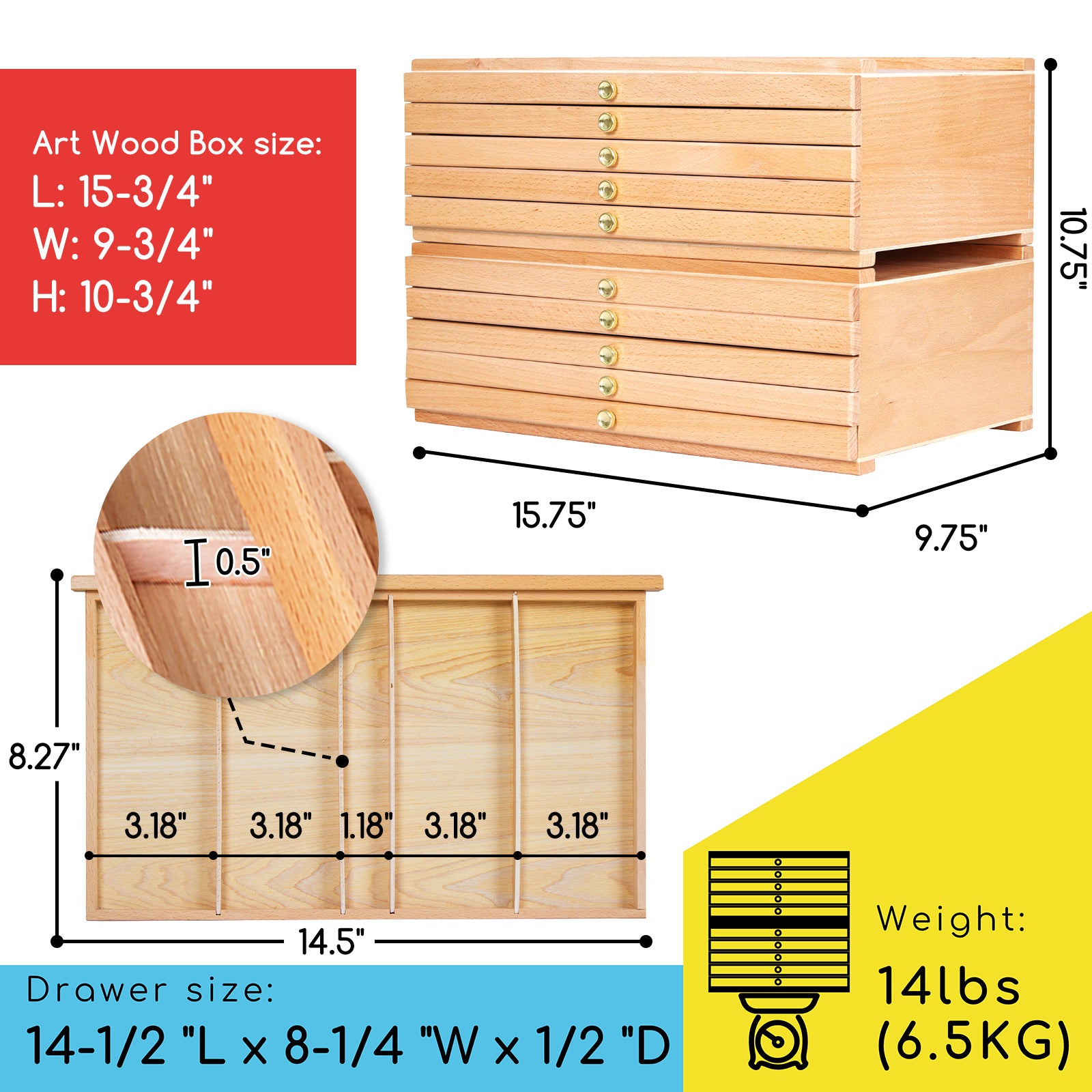 MEEDEN 10-Drawer Art Supply Storage Box, Natural