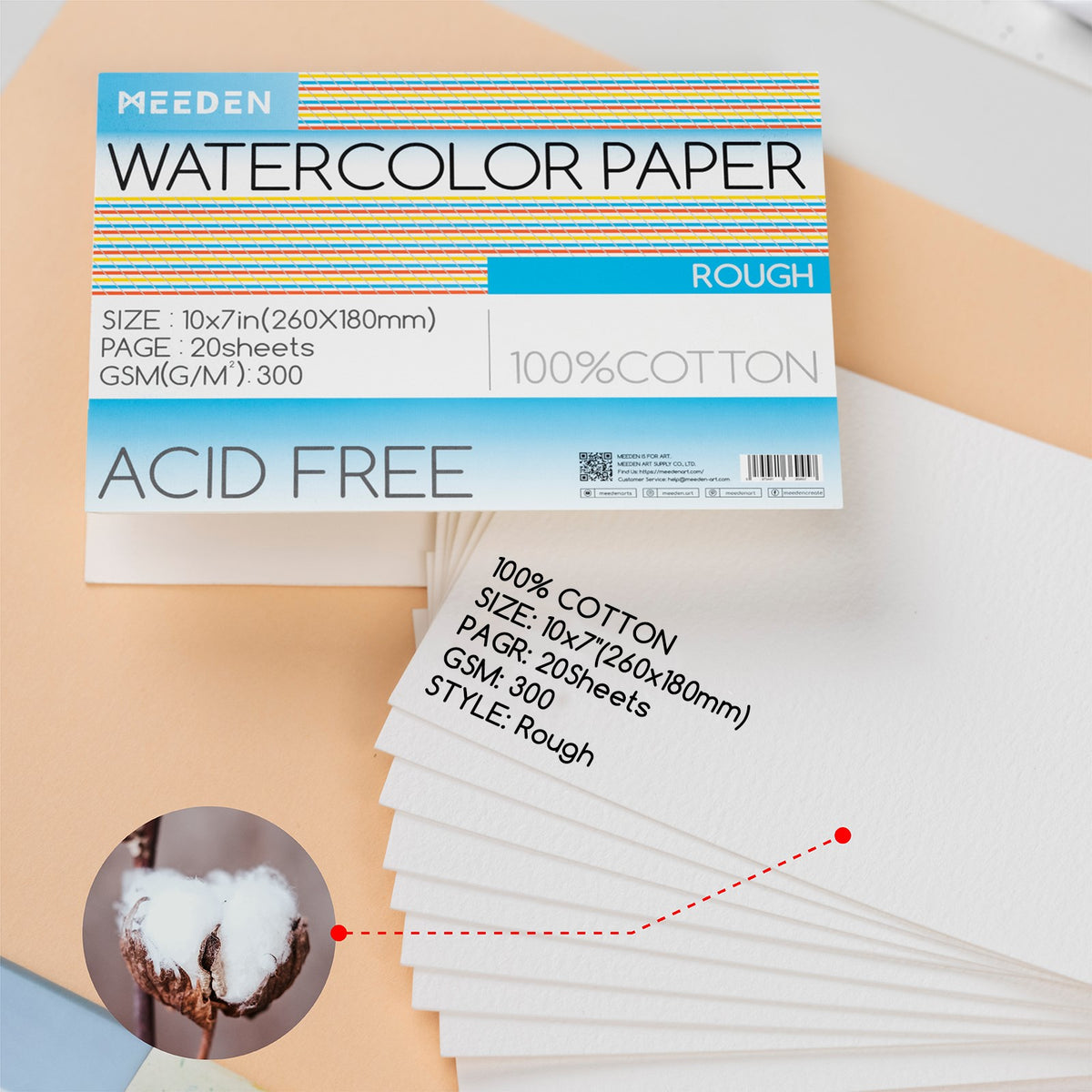 MEEDEN 10x7" Rough Watercolor Paper Pad 20 Sheets