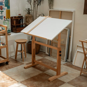 MEEDEN Adjustable Wooden Drafting Table & Stool Set, White-XSZ-5
