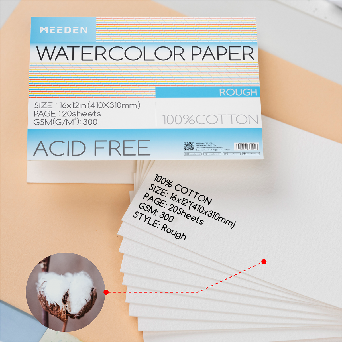 MEEDEN 16x12" Rough Watercolor Paper Pad 20 Sheets