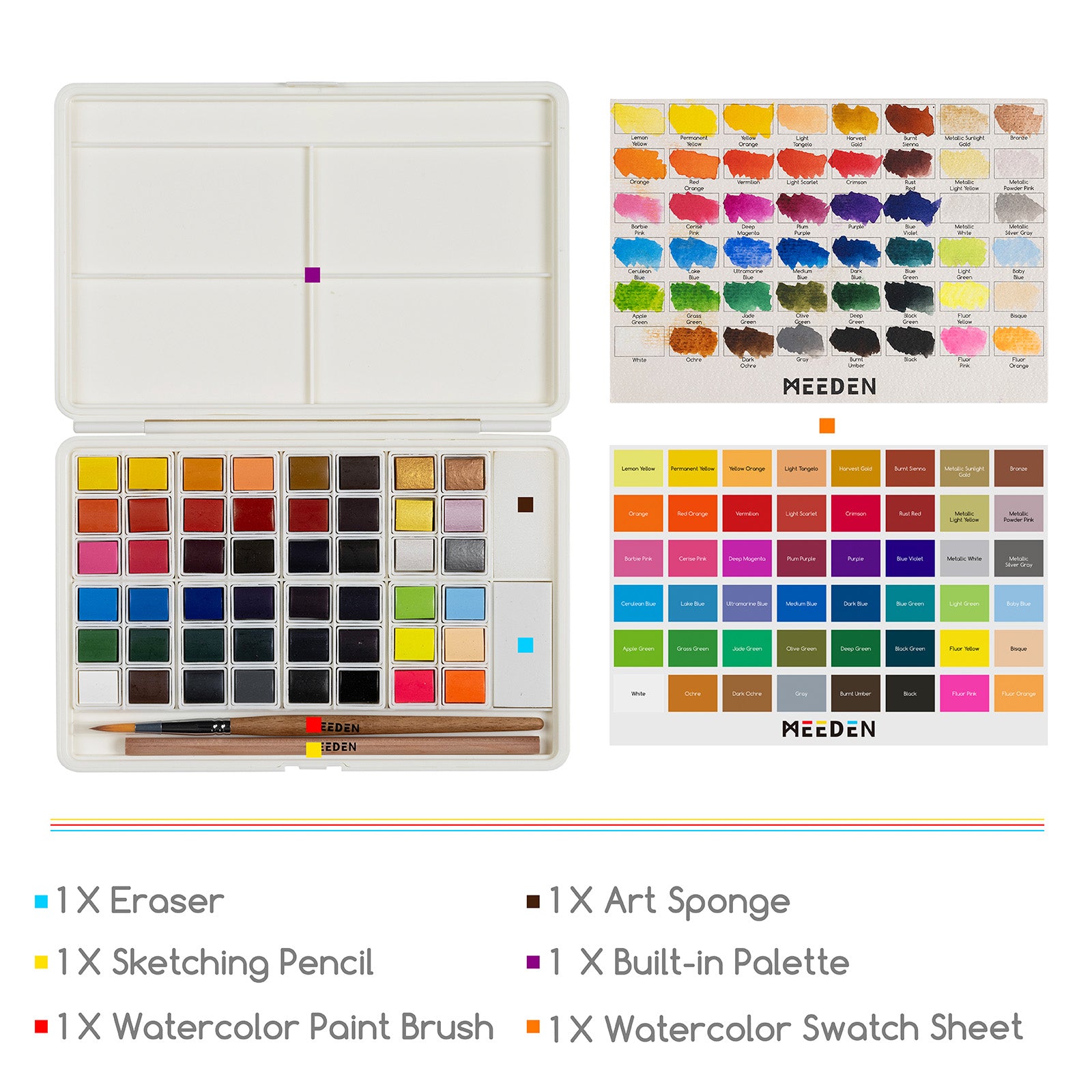 MEEDEN 48-Color Solid Watercolor Set