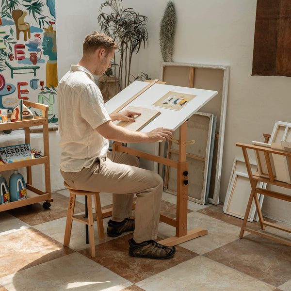 MEEDEN Adjustable Wooden Drafting Table & Stool Set, White-XSZ-5
