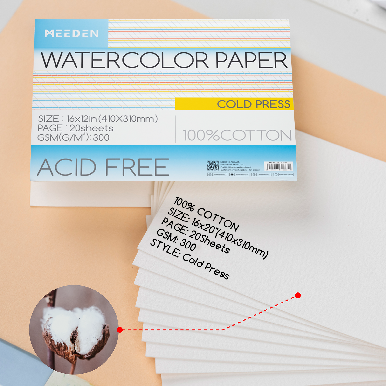 MEEDEN 16x12" Cold Press Watercolor Paper Pad 20 Sheets