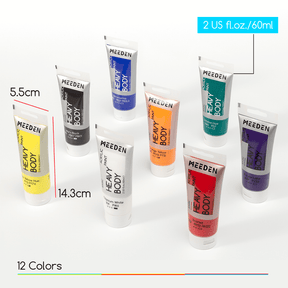 MEEDEN Heavy Body Acrylic Paint 12 Basic Colors, 60ml