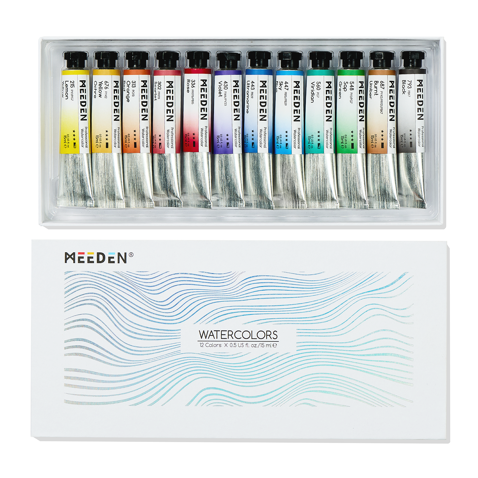 MEEDEN Professional 12 x 15ml (0.5 oz) Colors Watercolor Tubes Paint Set