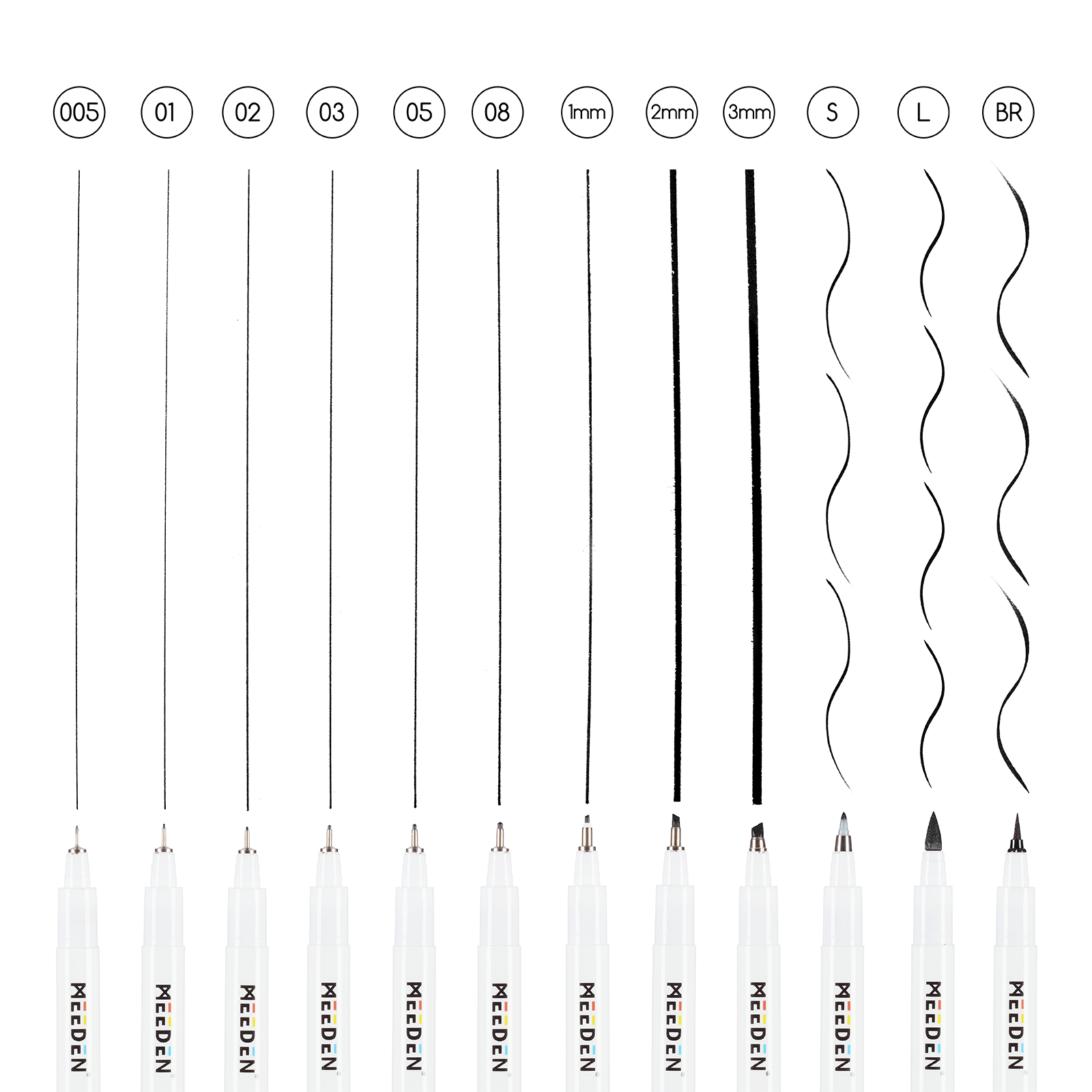 MEEDEN Micro Fineliner Drawing Pens: 12-Size Fine Liner Pen Set -All Black