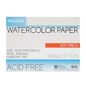 MEEDEN 12x9" Hot Press Watercolor Paper Pad 20 Sheets