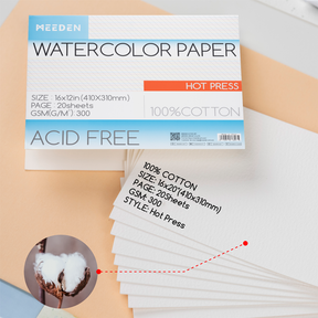 MEEDEN 16x12" Hot Press Watercolor Paper Pad 20 Sheets