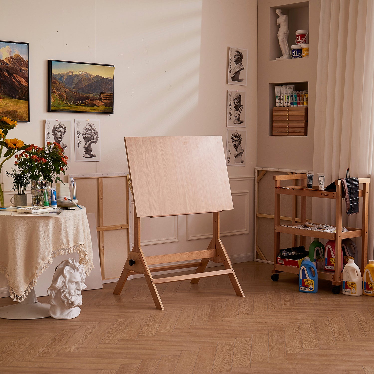 Artist Table Design MEEDEN Solid Wood Drafting Table, Artist Drawing Desk