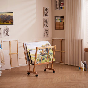 MEEDEN Wooden Large Print Rack with Castors-Natural