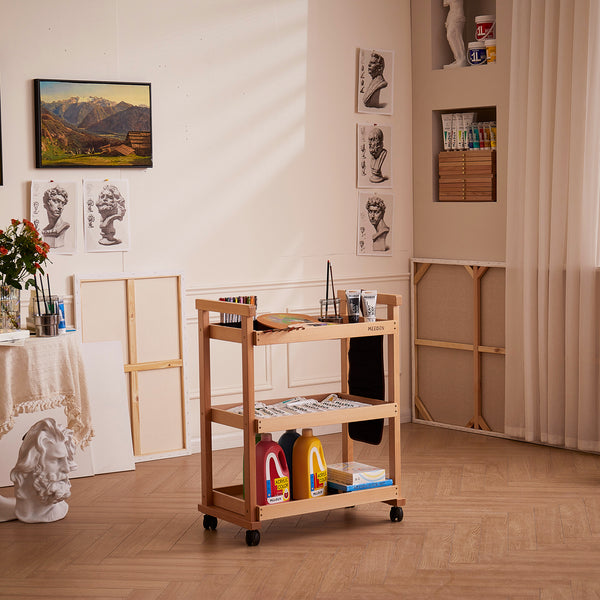 MEEDEN 3-Tier Storage Art Cart/Trolley, Natural-W13