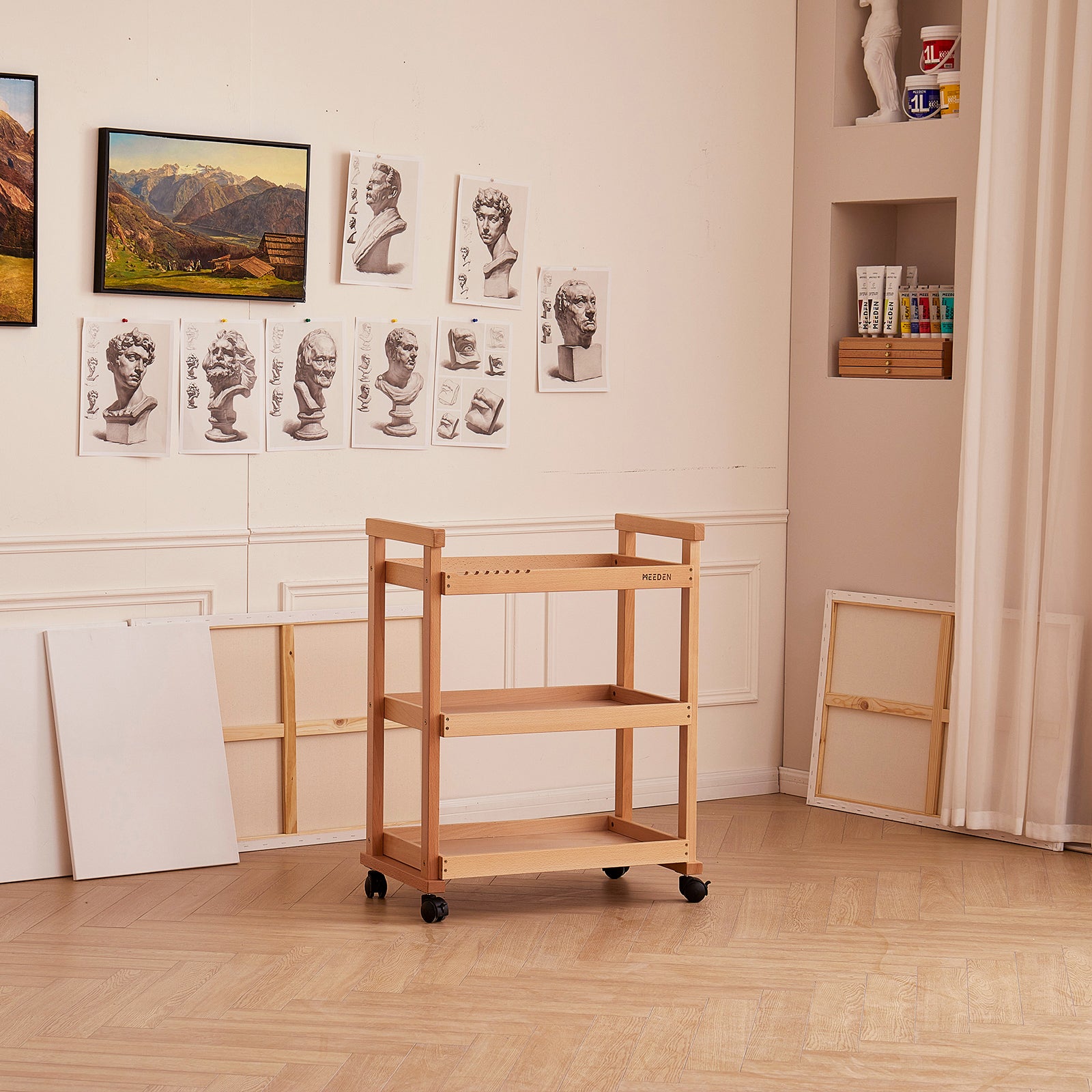 MEEDEN 3-Tier Storage Art Cart/Trolley, Natural-W13
