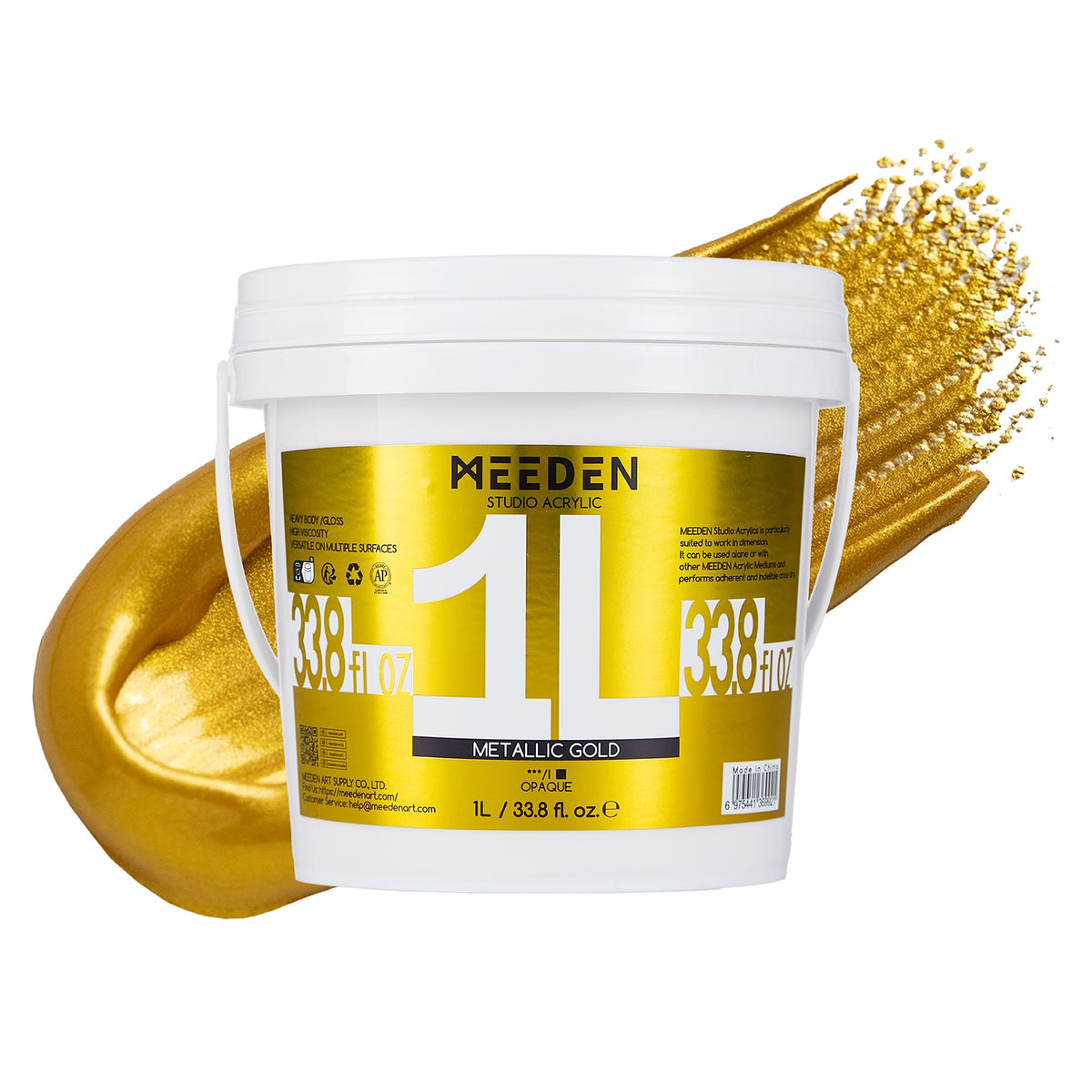 MEEDEN Studio Acrylic Paint,  Metallic Brilliant Gold, 1 L / 33.8 oz