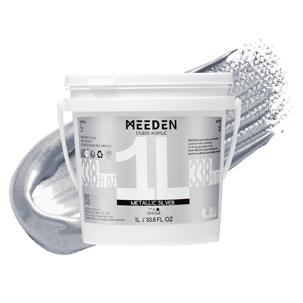MEEDEN Studio Acrylic Paint,  Metallic Silver Acrylic Paint, 1 L / 33.8 oz