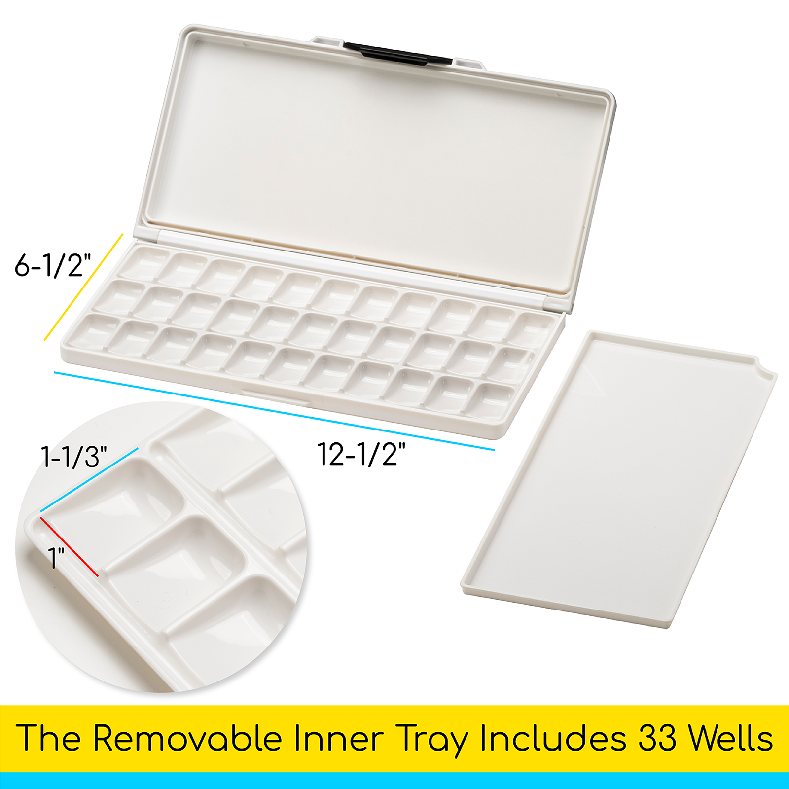 MEEDEN Airtight Leakproof Watercolor Palette Travel Paint Tray 33 Wells, Yellow