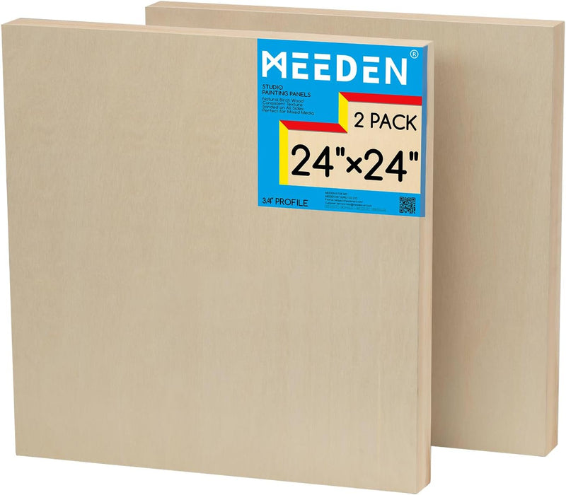 MEEDEN Artist Birch Wood Canvas Board, 3/4” Deep, 24x24 Inch, 2 Pack