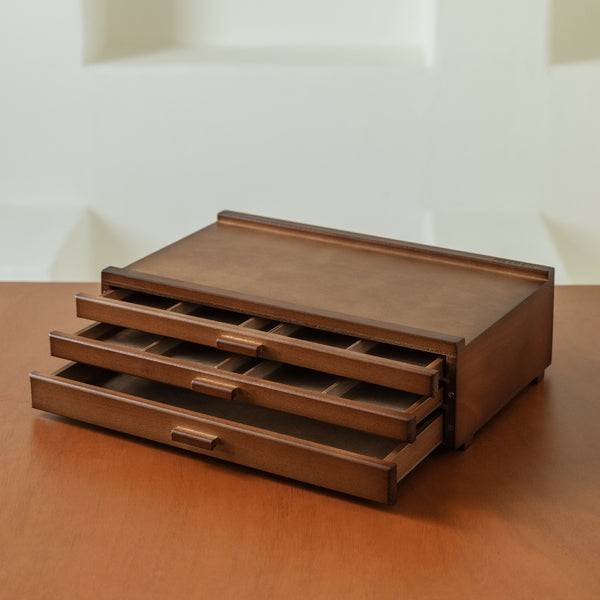 MEEDEN Artist Storage Supply Box: 3-Tier Solid Beech Wood with Removable Dividers - Walnut