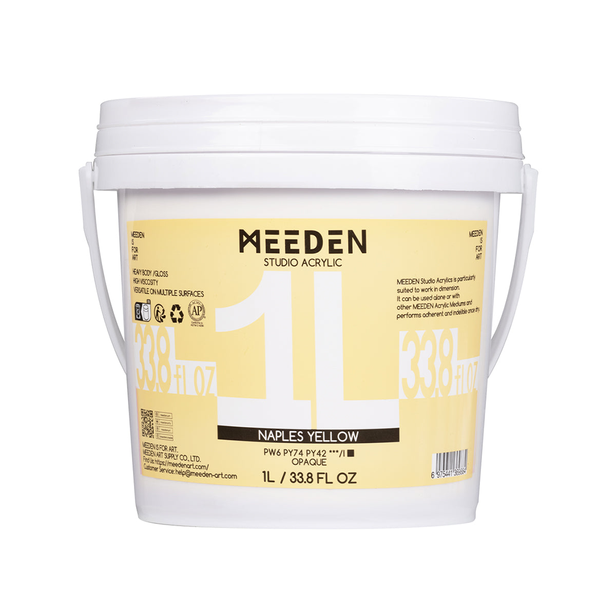 MEEDEN Studio Acrylic Paint-Naples Yellow, 1L / 33.8 oz