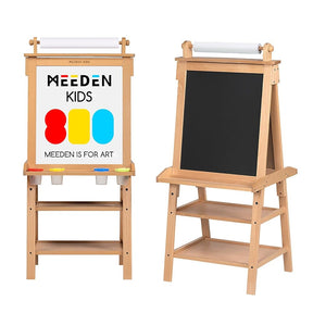 MEEDEN Solid Pine Wood Double-Sided Kids Art Easel Set, 77 Pieces -Natural